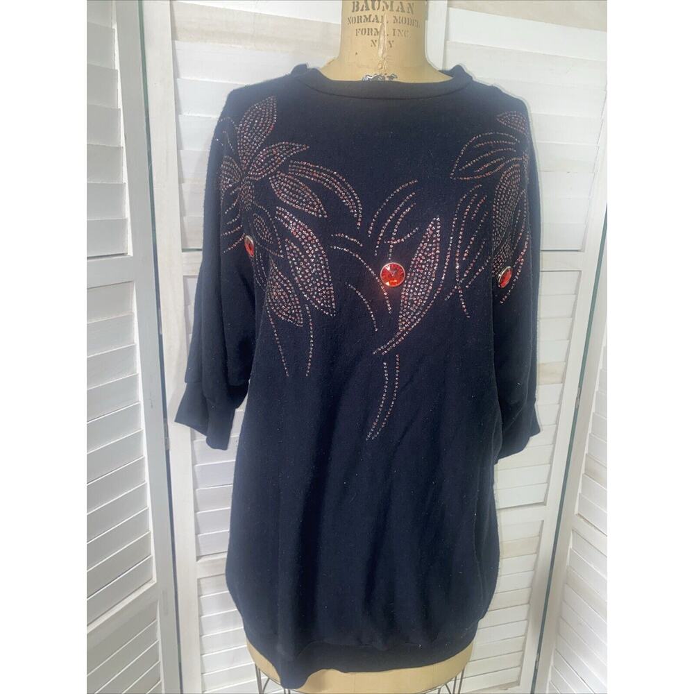 VTG Right Angle Black Sweatshirt Pullover Glitter Rhinestone Women's 38 Medium